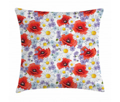 Poppy and Daisy Flower Pillow Cover