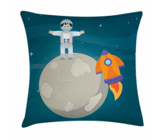 Happy Astronaut on Moon Pillow Cover