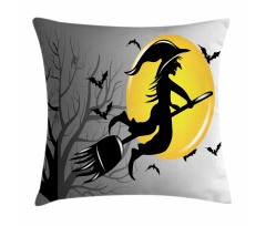 Witch Flies on Full Moon Pillow Cover