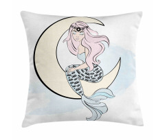 Mermaid Girl on Crescent Pillow Cover