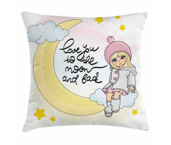 Romantic Moon Words and Girl Pillow Cover