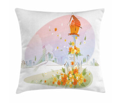 Floral Nest of Birds Pillow Cover