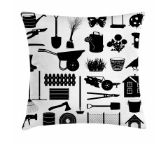 Monochrome Garden Items Pillow Cover