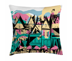 Hand Drawn Streets Houses Pillow Cover