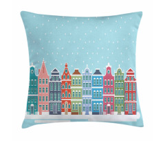 Snowy Town in Holland Pillow Cover