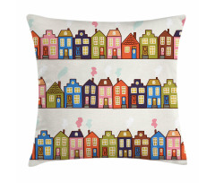 Funky Houses on Streets Pillow Cover