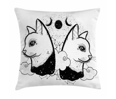 Cats with Moon Clouds Stars Pillow Cover