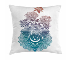 Flowers Moon and Lace Motif Pillow Cover