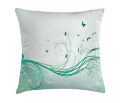 Curvy Lines Wave Flowers Pillow Cover