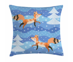 Winter Snowing Tree and Animal Pillow Cover