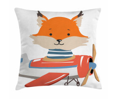 Funny Animal in Little Airplane Pillow Cover