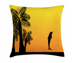 Ombre Sunset Palms Dolphin Pillow Cover