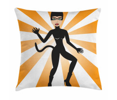 Cat Woman in Costume Rays Pillow Cover