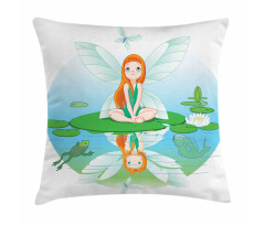 Fairy on Water Lily Leaf Pillow Cover