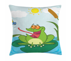 Animal on Pond Catches a Fly Pillow Cover