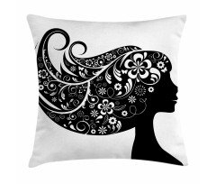 Woman with Floral Hair Pillow Cover