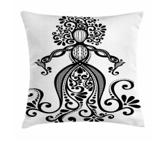 Woman Shape Vintage Ornate Pillow Cover