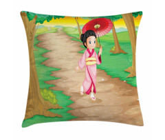 Cartoon Style Geisha Pillow Cover