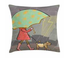 Lady Walking with Dog Pillow Cover