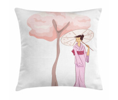 Woman Blossom Tree Pillow Cover