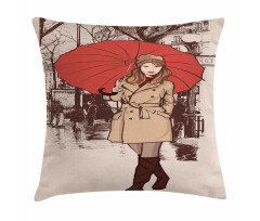 Lady Walking in Paris Pillow Cover