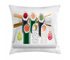 Various Flavored Sushi Plate Pillow Cover