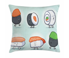 Funny Happy Sushi Characters Pillow Cover