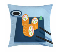 Colorful Doodle Sushi Plate Pillow Cover