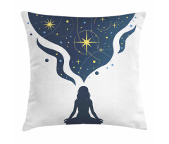 Woman Yoga with Starry Smoke Pillow Cover