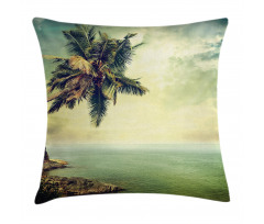 Palm Tree Rocky Shore Pillow Cover