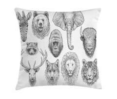 Composition of Animal Heads Pillow Cover