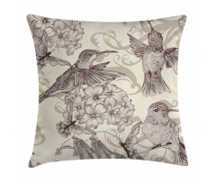 Old Birds and Flowers Pillow Cover