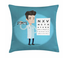 Doctor Holding Eyeglasses Pillow Cover