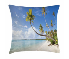 Tropical Beach and Palm Leaves Pillow Cover