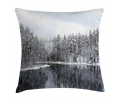Trees in Cold Day Lake Pillow Cover