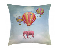 Pink Elephant in Sky Pillow Cover