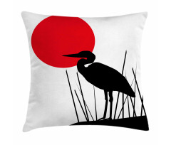 Heron Bird on Japanese Pillow Cover