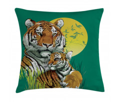 Tiger Family in Jungle Pillow Cover