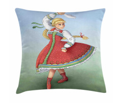 Slavic Girl Dancing Drawing Pillow Cover