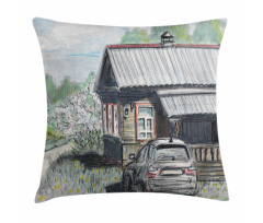 Parked Car Village House Pillow Cover