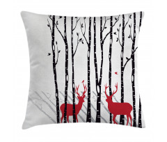 Deer Tree Forest Bird Pillow Cover