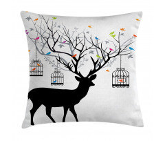 Deer Colorful Birds Pillow Cover