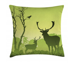 Deer Trees and Crow Bird Pillow Cover