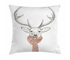 Deer with Scarf Winter Pillow Cover