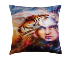 Tiger and Lion Head Pillow Cover