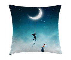 Boy Climbing to the Moon Pillow Cover