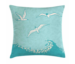 Seagulls Flying over Waves Pillow Cover