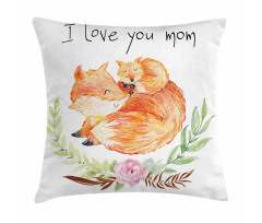 Mom Fox and the Baby Hugging Pillow Cover