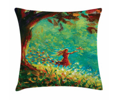 Painting of a Forest Scene Pillow Cover