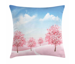 Blooming Sakura Trees Scene Pillow Cover